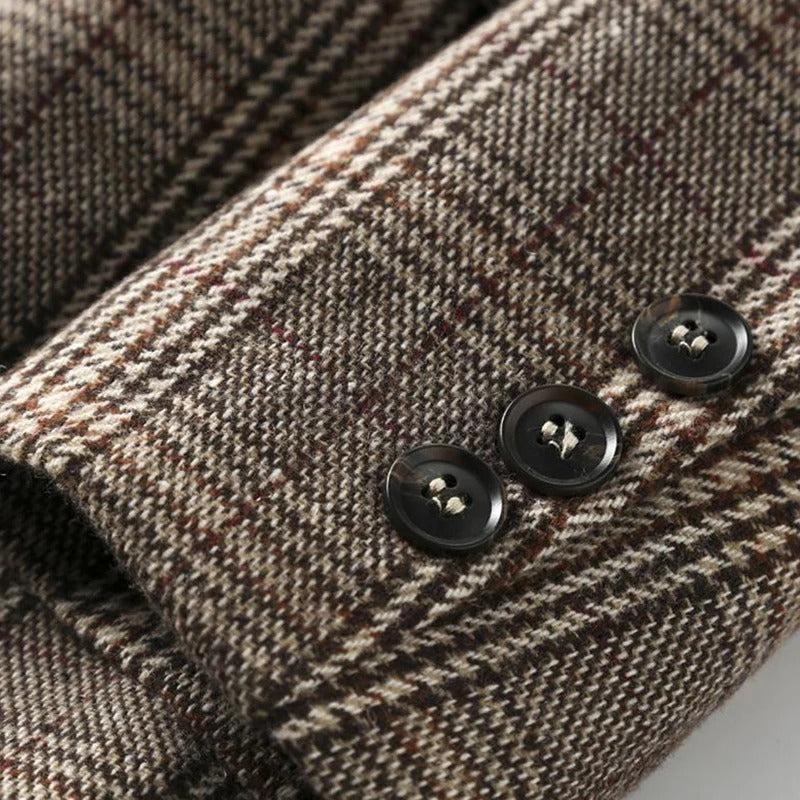 Blezery z mieszanki wełny premium w kratkę z kieszeniami z klapami z przodu