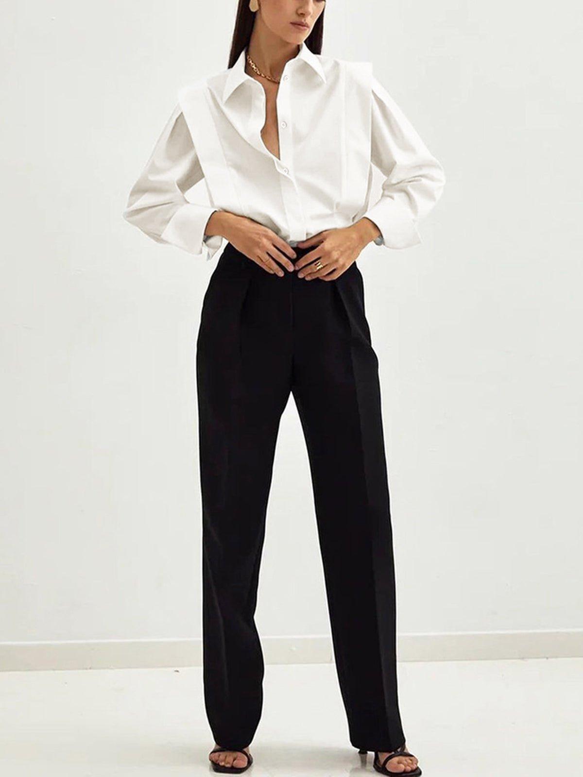 ByRoza | Bluzka w kwadraty z klasycznym kołnierzykiem