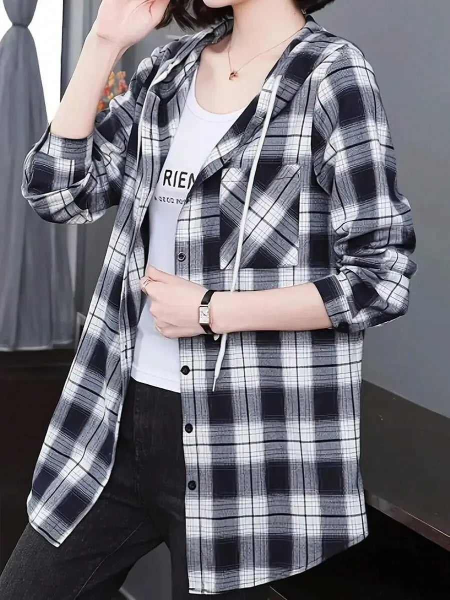 ByRoza | Koszula flanelowa z d艂ugim r臋kawem i kapturem w krat臋