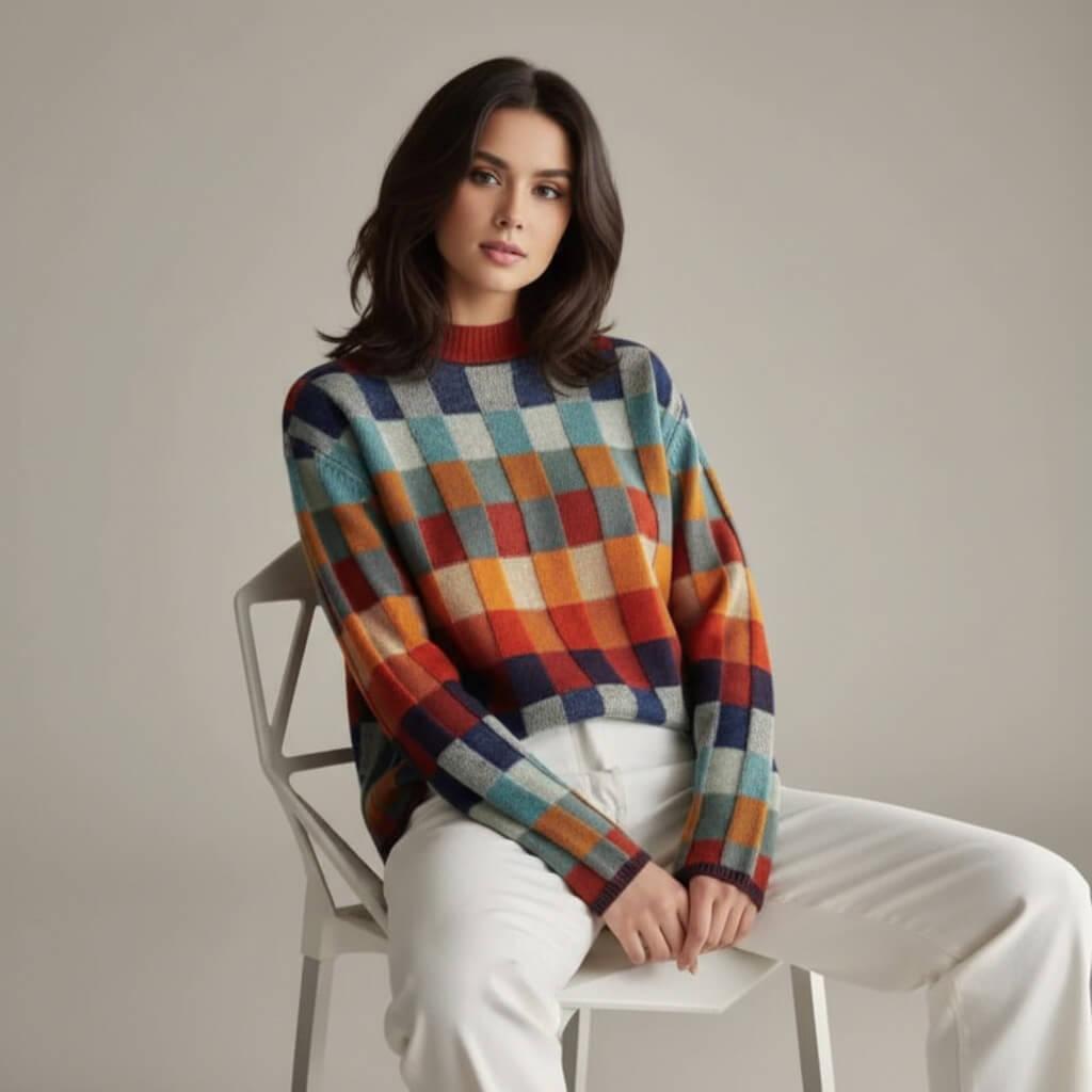 ByRoza | Kraciasty sweter z we艂ny merynos贸w