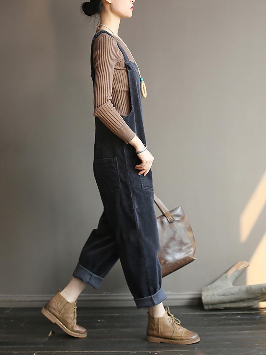 ByRoza | Luźny kombinezon z sztruksu z kieszeniami