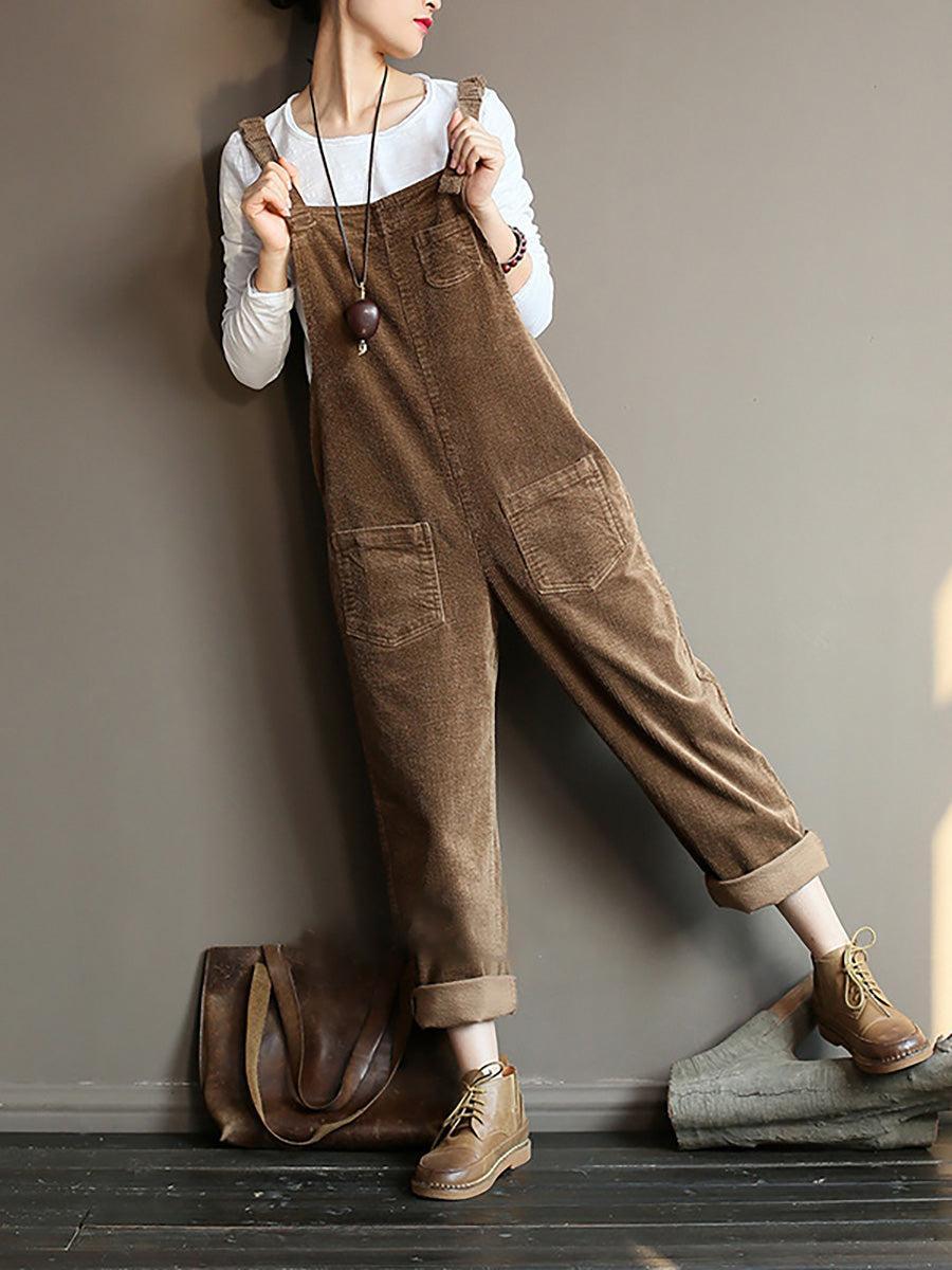 ByRoza | Luźny kombinezon z sztruksu z kieszeniami