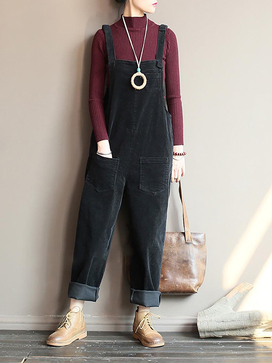 ByRoza | Luźny kombinezon z sztruksu z kieszeniami