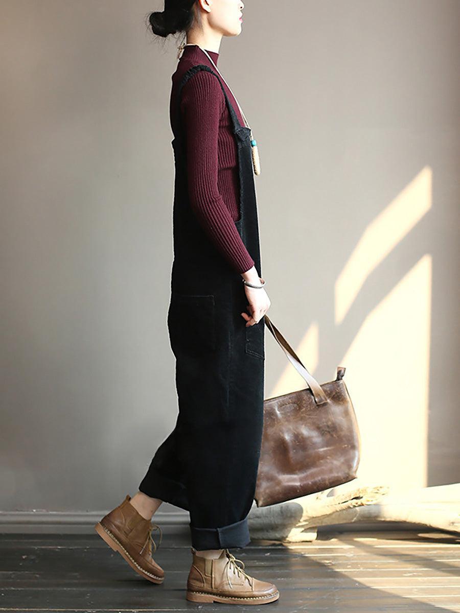 ByRoza | Luźny kombinezon z sztruksu z kieszeniami