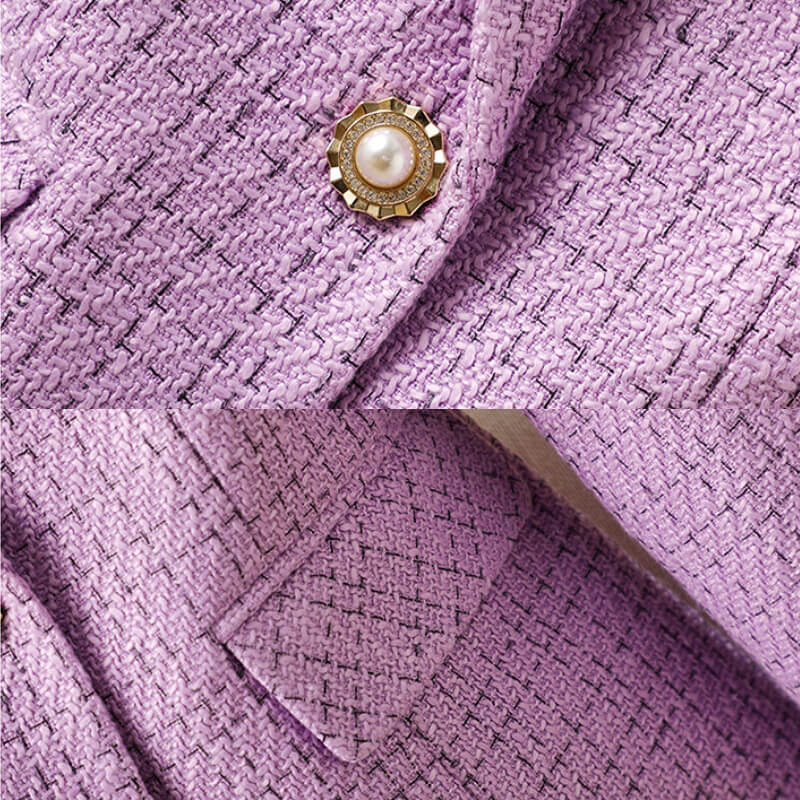 Elegancka, dopasowana blezery z bouclé tweed – odzież damska z perłami