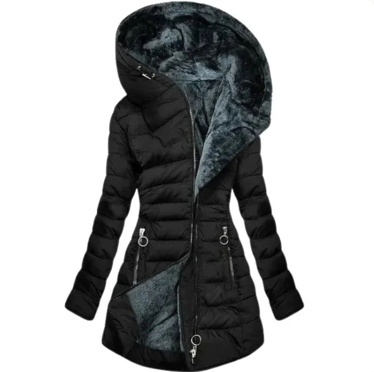 Elegancka | Wełniana parka z futerkiem, długi krój 2