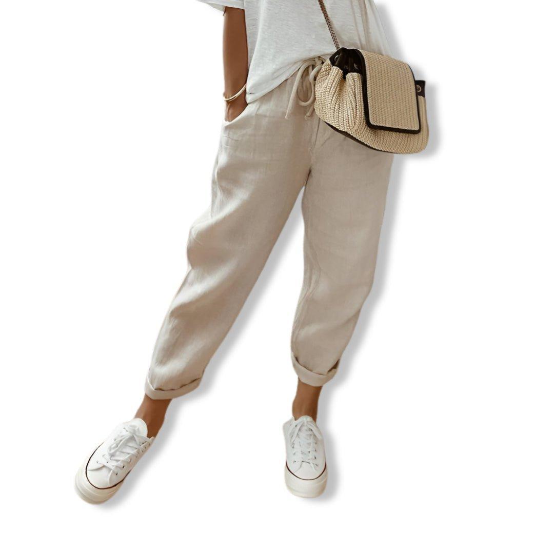 Isabella - Bawełniane lniane spodnie na co dzień