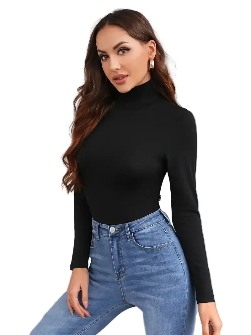 Klasyczny dopasowany golf dla kobiet – uniwersalny, czarny, podstawowy