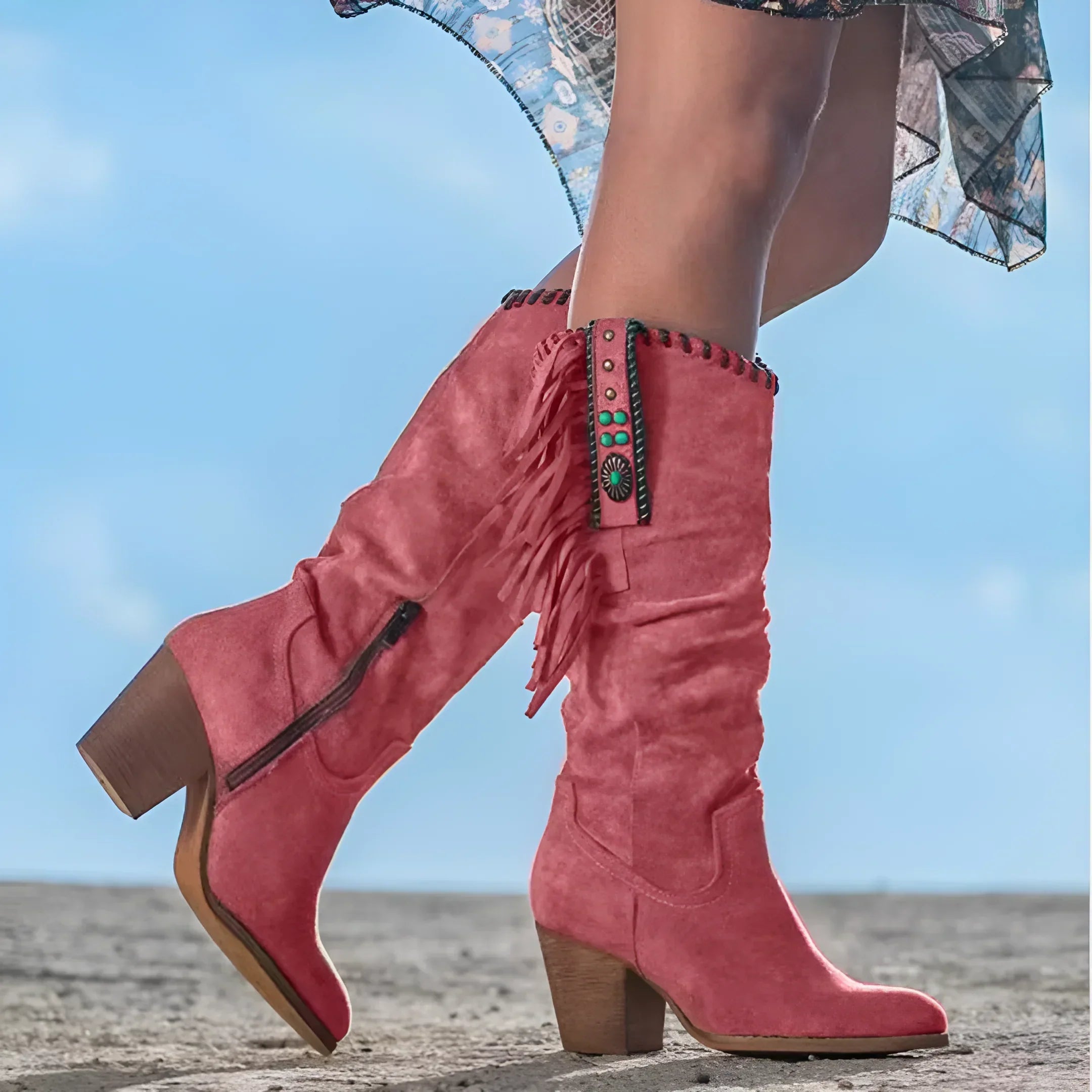 Kowbojskie buty | Skórzane, szpiczaste noski, frędzle 3