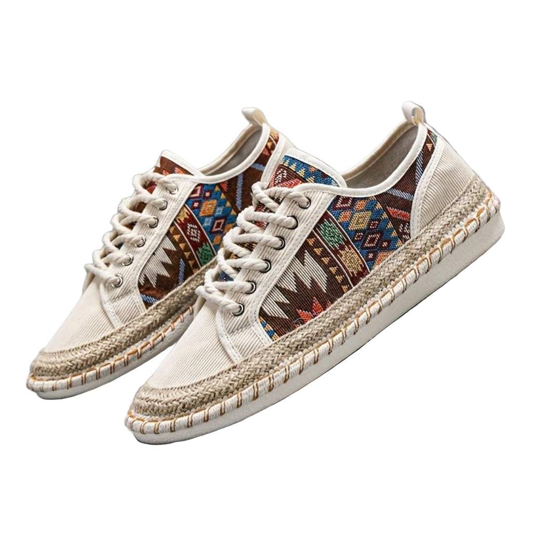 Lekkie buty damskie z nadrukiem etnicznym - przewiewne trampki z materiału