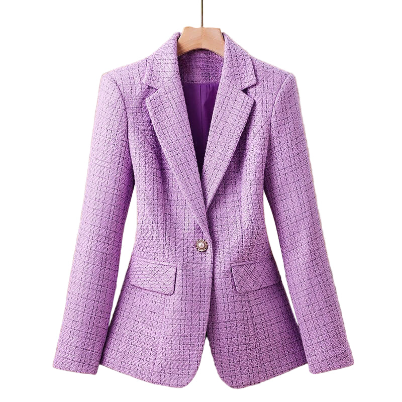 Elegancka, dopasowana blezery z bouclé tweed – odzież damska z perłami