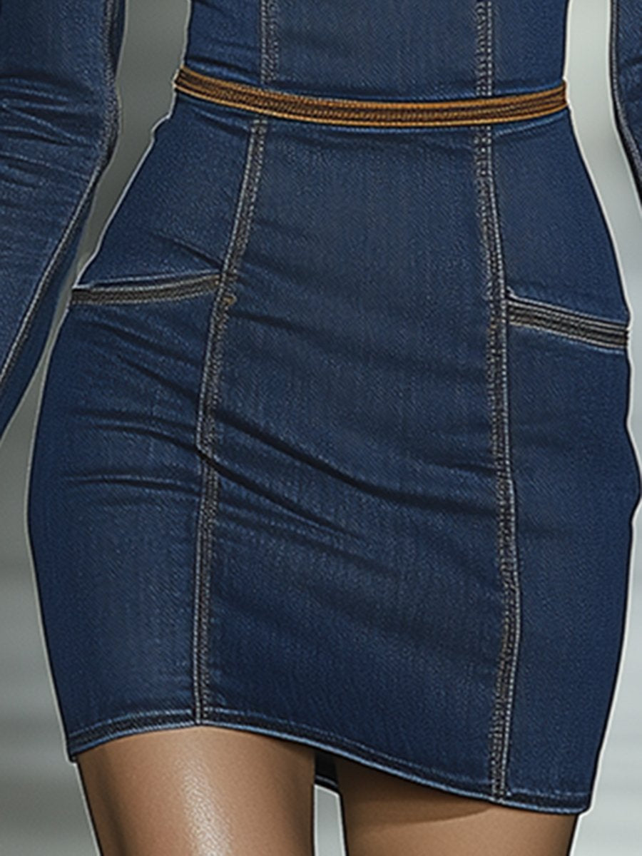 Retro | Niebieska dżinsowa mini sukienka w stylu retro 5