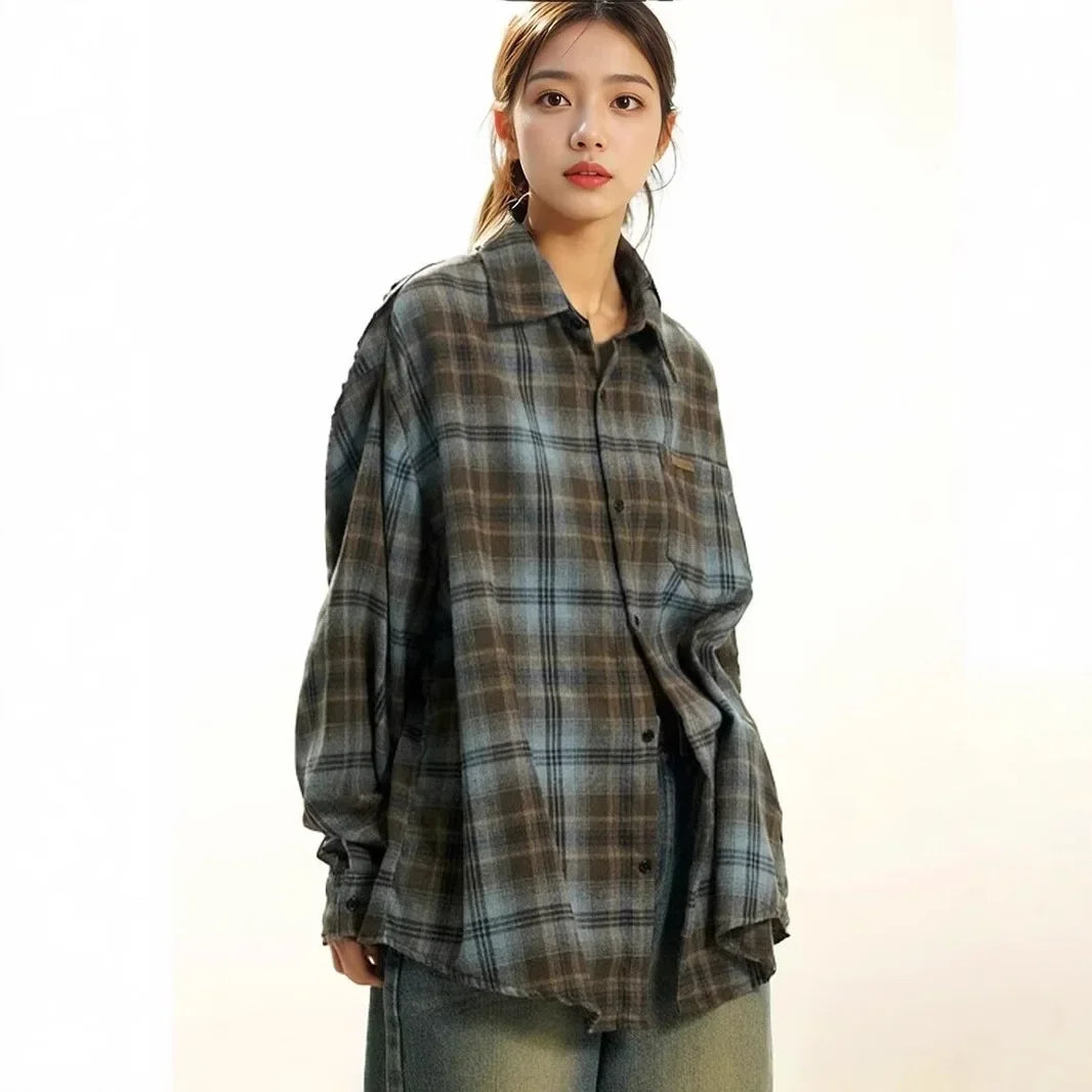 ByRoza | Koszula flanelowa w krat臋 w stylu retro w stylu ameryka艅skim