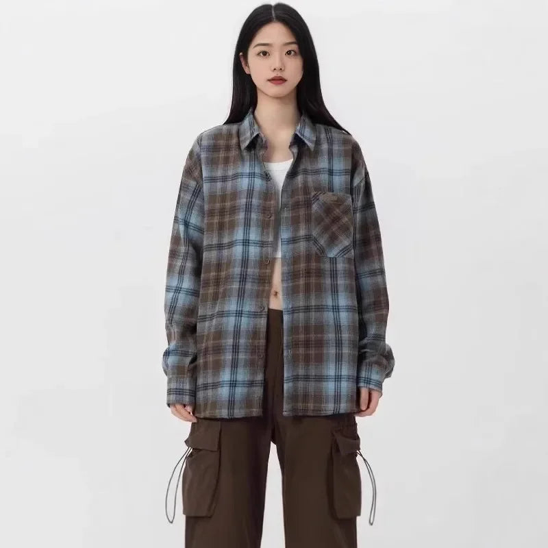 ByRoza | Koszula flanelowa w krat臋 w stylu retro w stylu ameryka艅skim