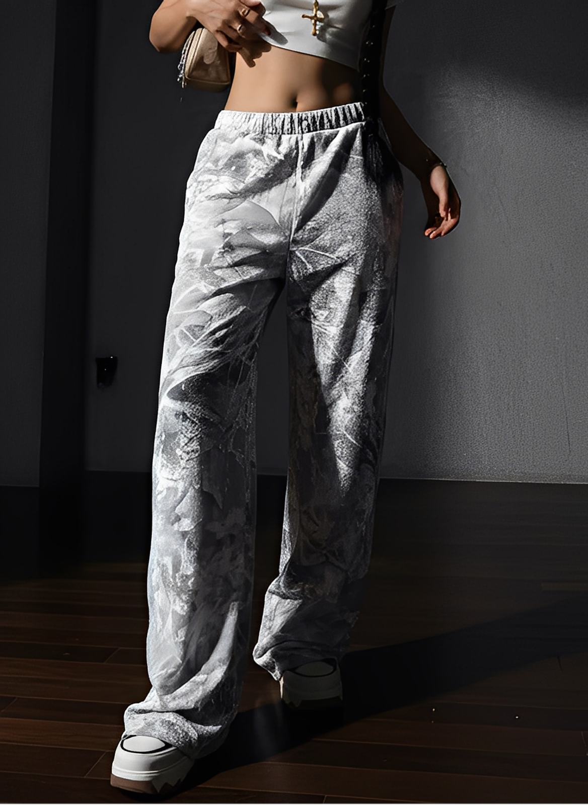 Spodnie z szerokimi nogawkami | Abstrakcyjny nadruk, poliester 2