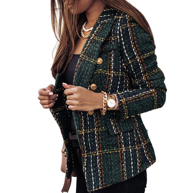 Stylowa blezery w kratkę dla kobiet – dopasowana długa odzież wierzchnia