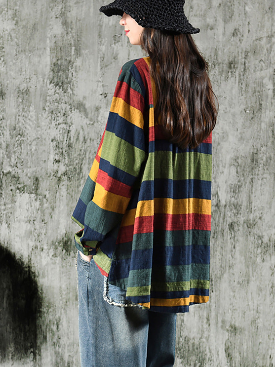 Vintage | Bawełniana koszula w paski z długim rękawem 4