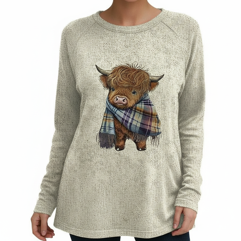 ByRoza | Sweter z okrągłym dekoltem i nadrukiem zwierzęcym