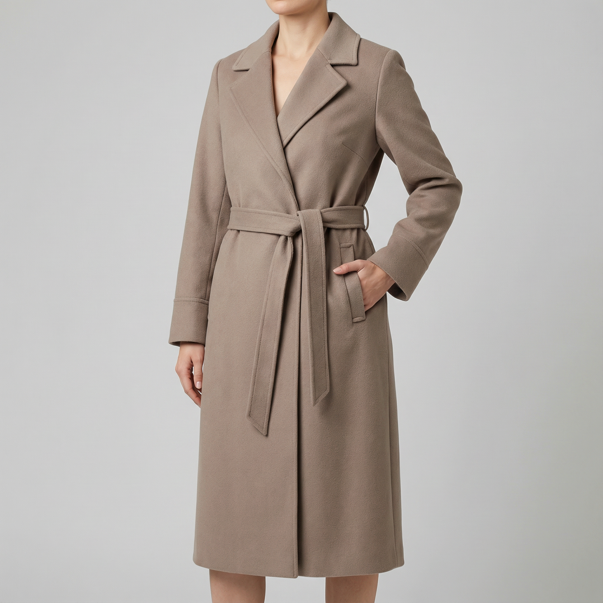 Płaszcz typu trencz z mieszanki wełny z paskiem – stylowa zimowa warstwa