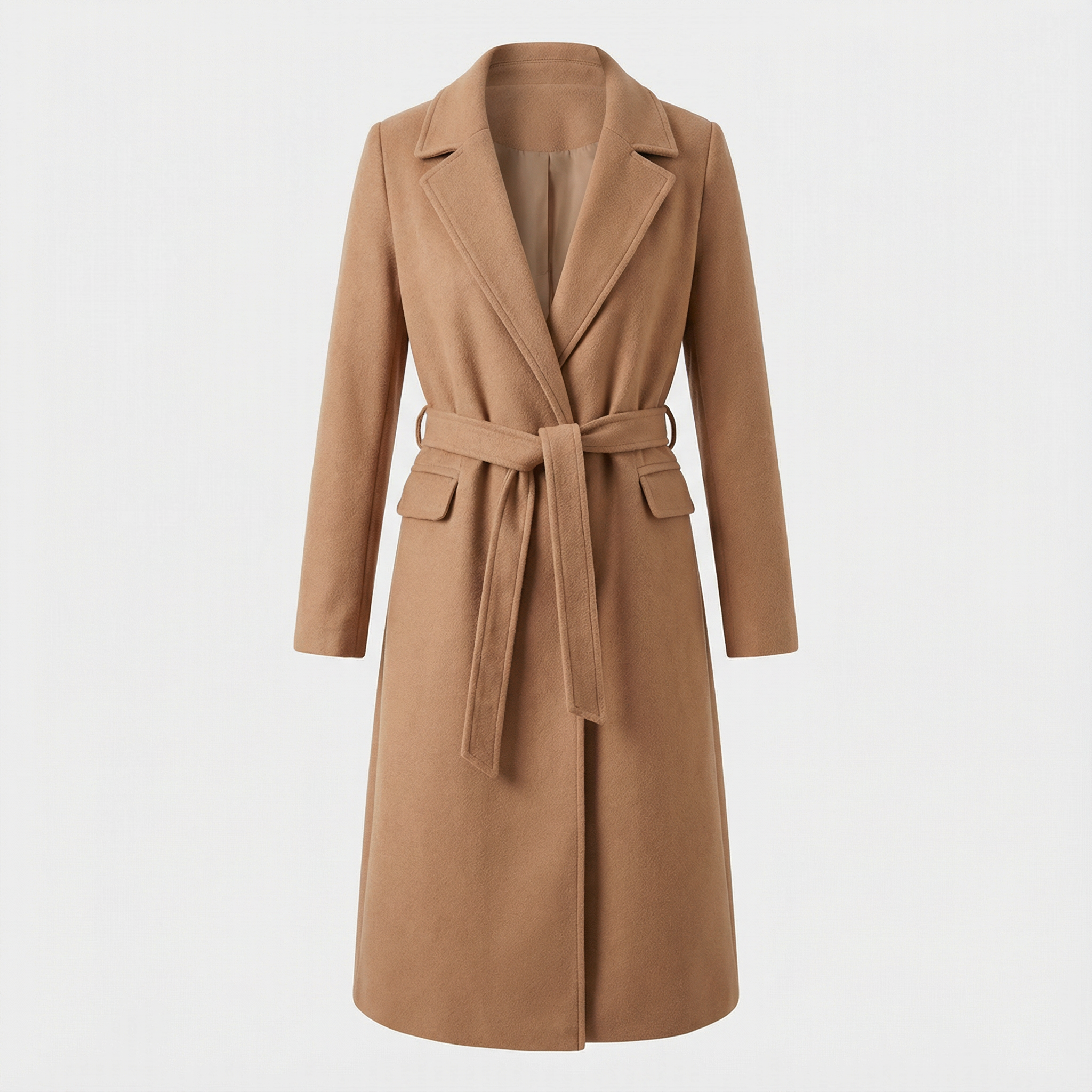 Płaszcz typu trencz z mieszanki wełny z paskiem – stylowa zimowa warstwa