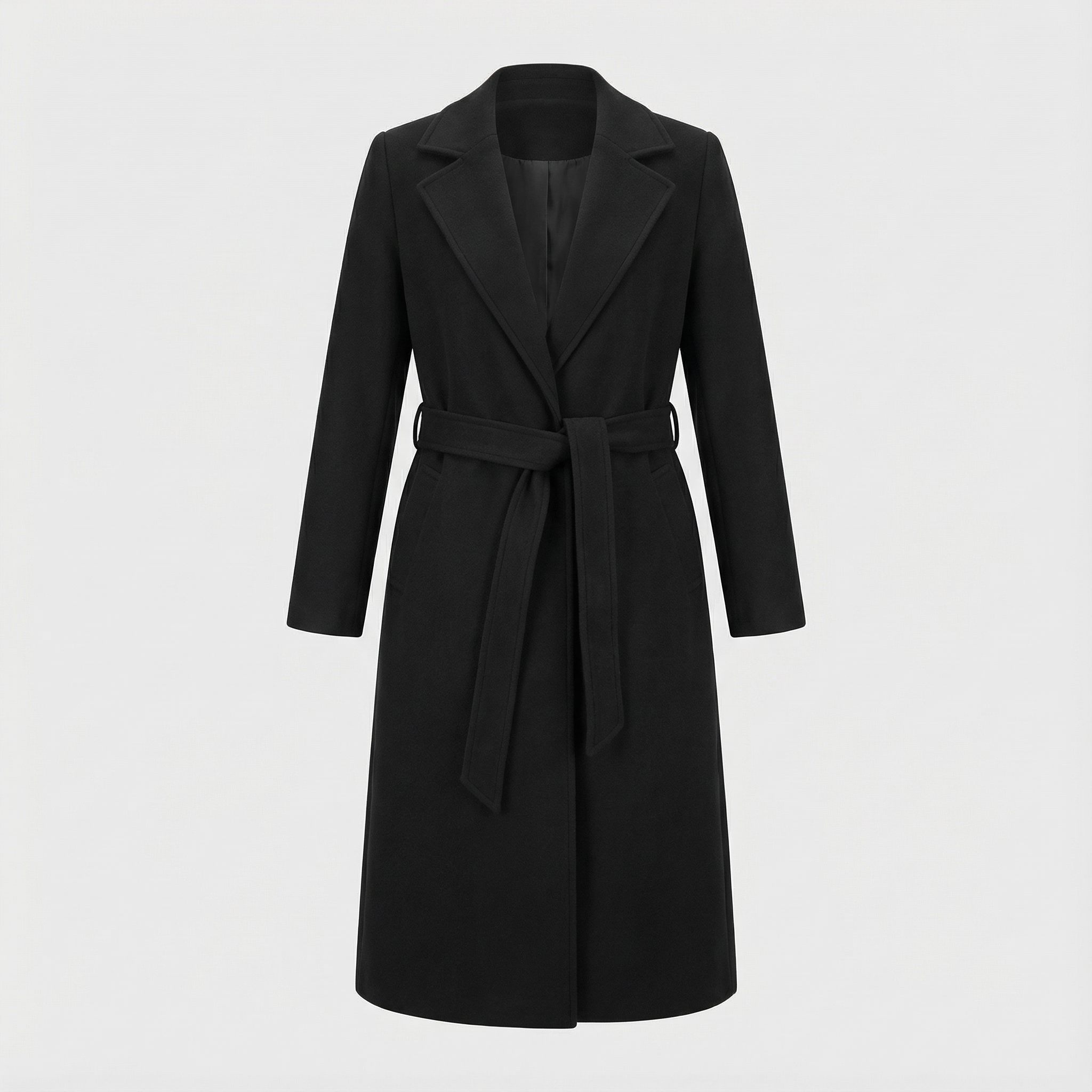 Płaszcz typu trencz z mieszanki wełny z paskiem – stylowa zimowa warstwa