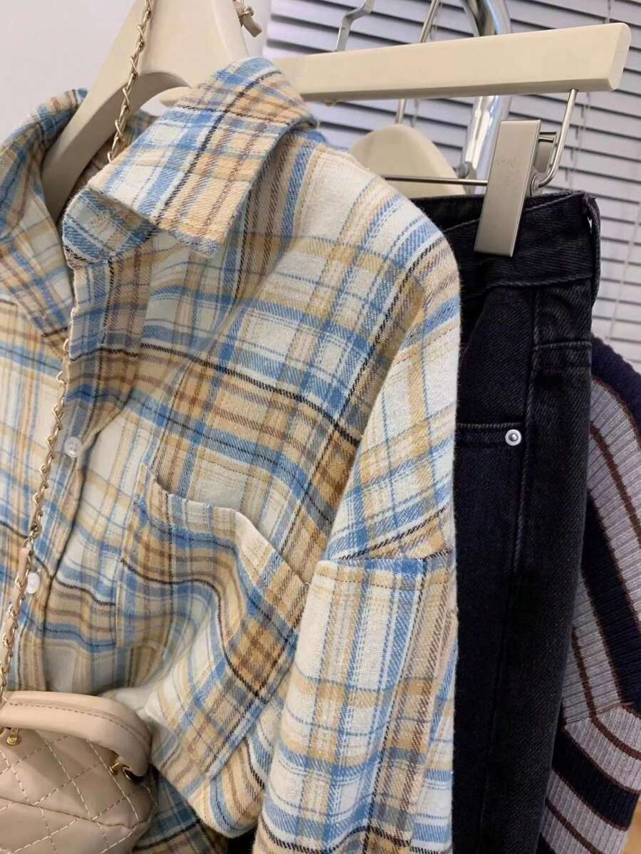 ByRoza | Koszula flanelowa w kratę zapinana na guziki