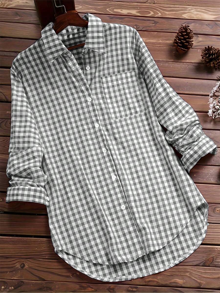 ByRoza | Koszula flanelowa z długim rękawem w kratę Gingham