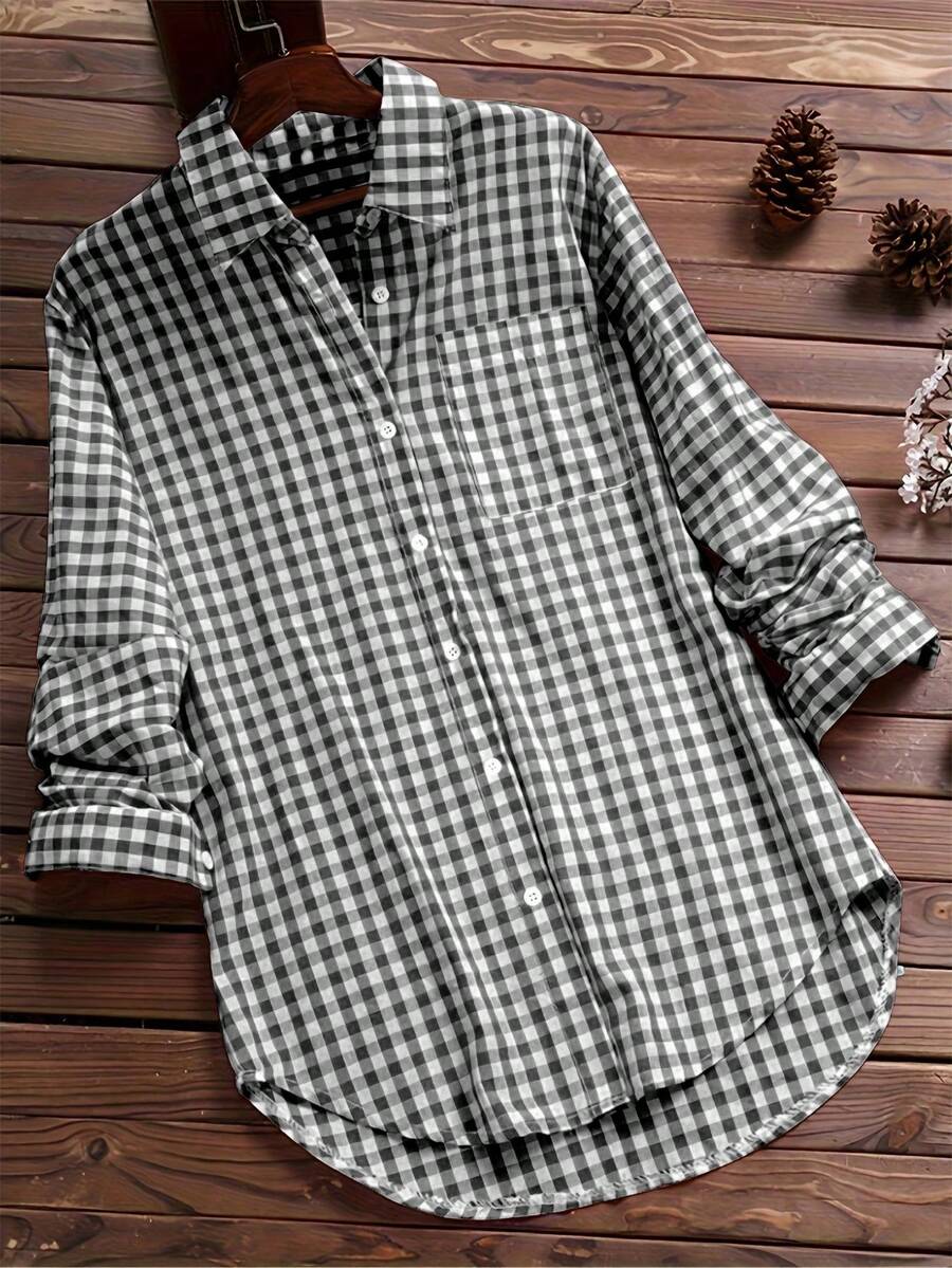 ByRoza | Koszula flanelowa z długim rękawem w kratę Gingham