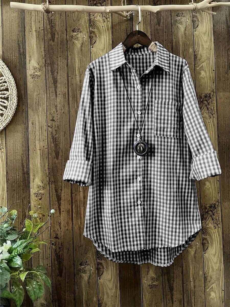 ByRoza | Koszula flanelowa z długim rękawem w kratę Gingham