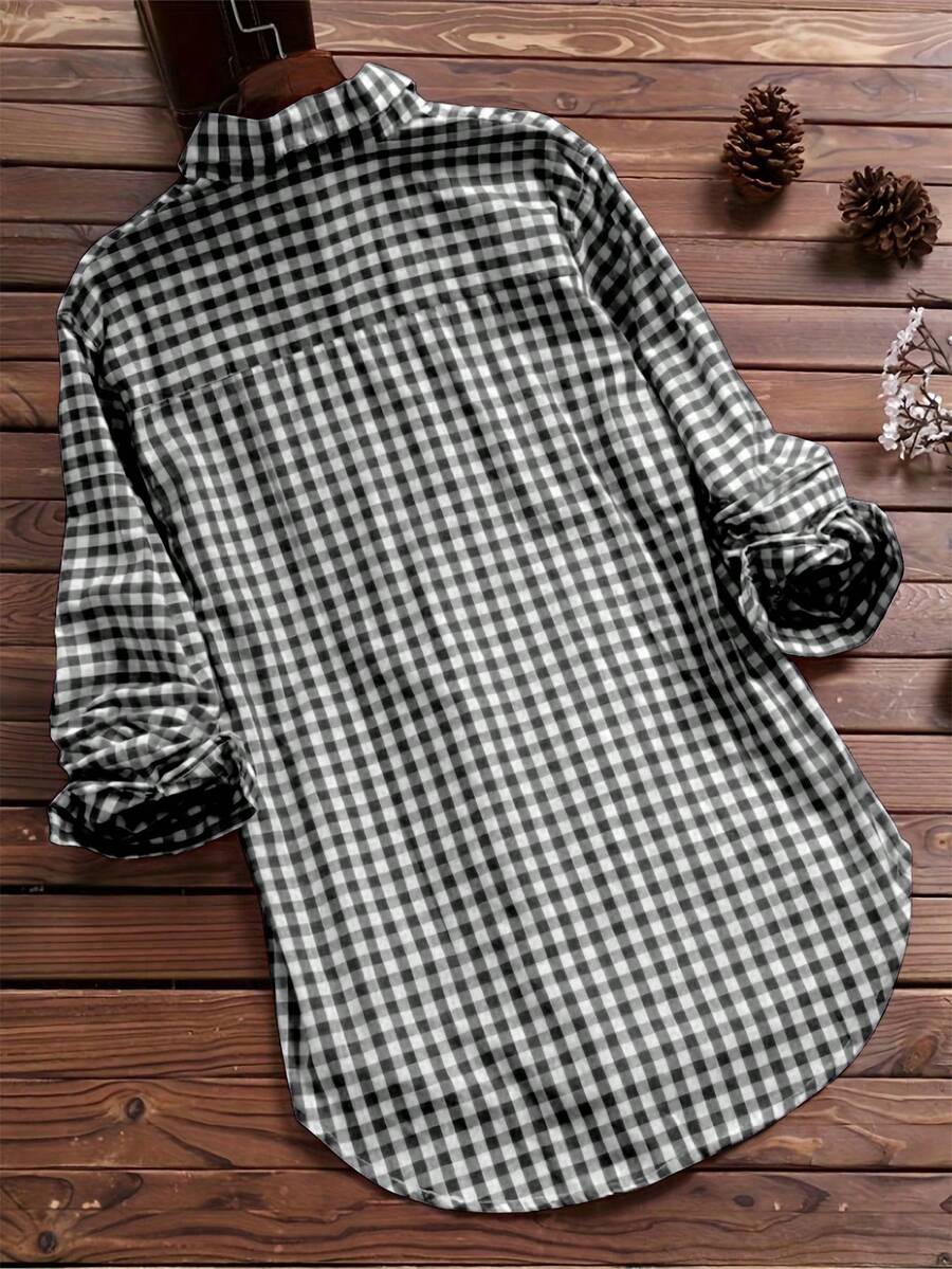 ByRoza | Koszula flanelowa z długim rękawem w kratę Gingham