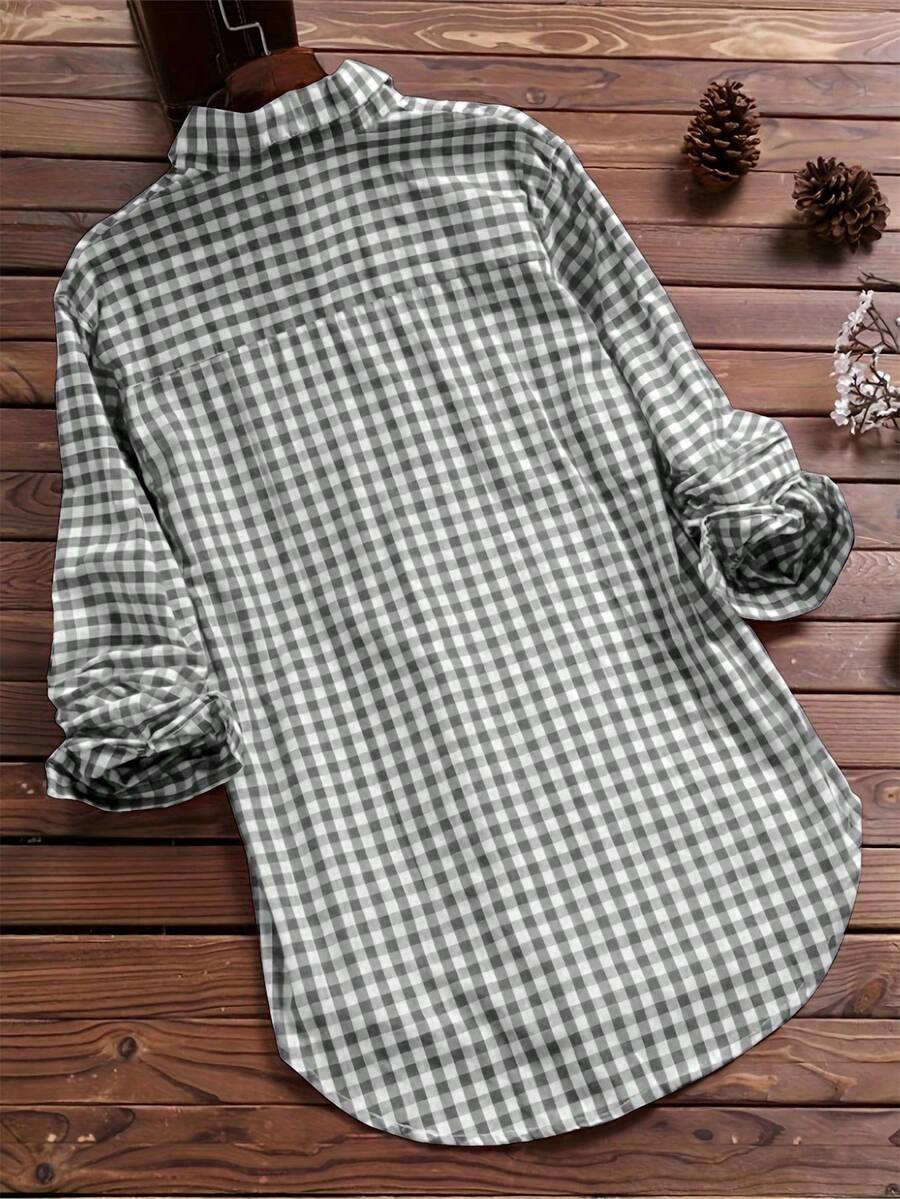 ByRoza | Koszula flanelowa z długim rękawem w kratę Gingham