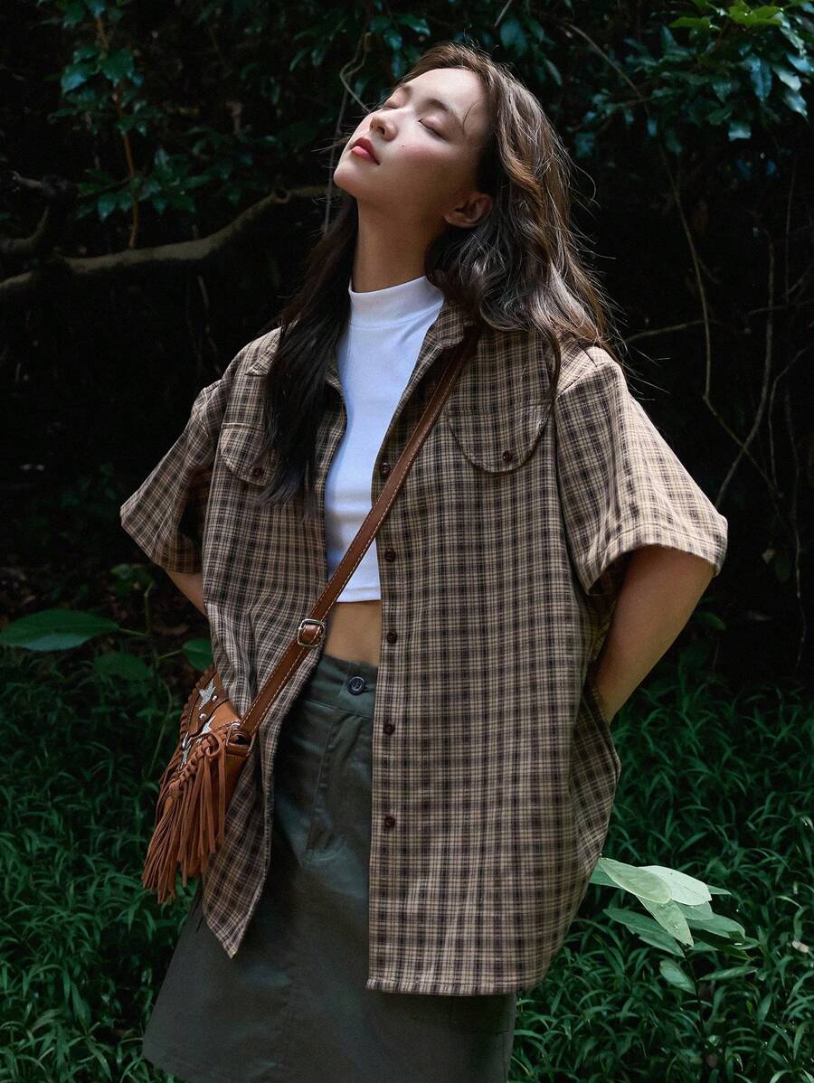 ByRoza | Flanelowa koszula w kratę z krótkim rękawem i oversize