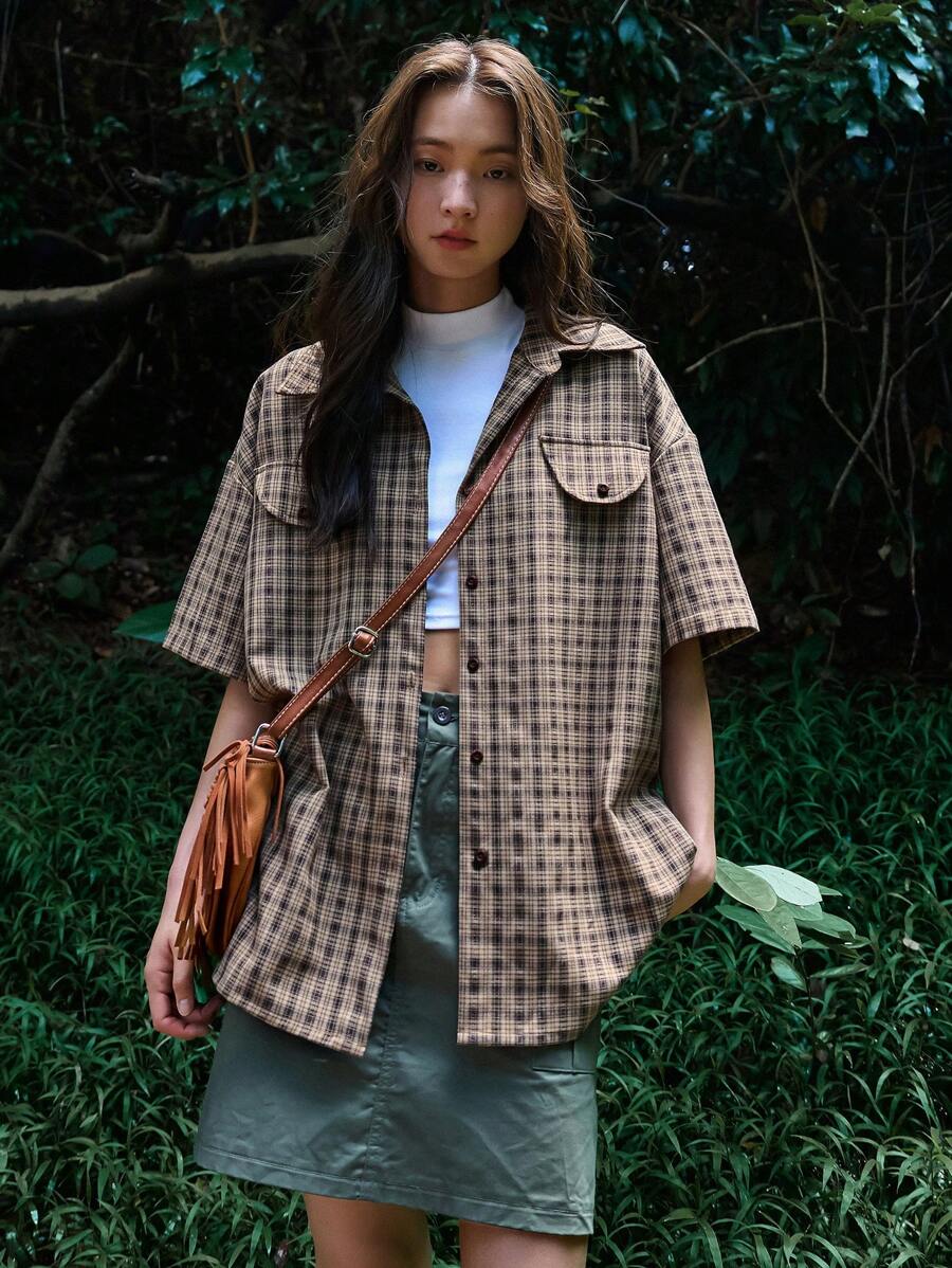 ByRoza | Flanelowa koszula w kratę z krótkim rękawem i oversize