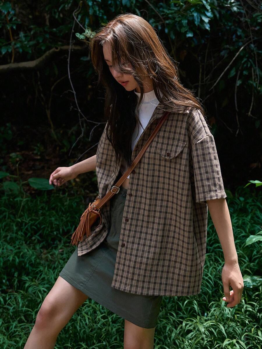 ByRoza | Flanelowa koszula w kratę z krótkim rękawem i oversize