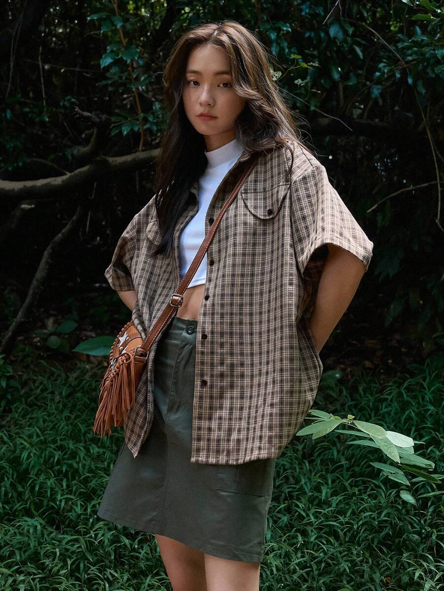 ByRoza | Flanelowa koszula w kratę z krótkim rękawem i oversize