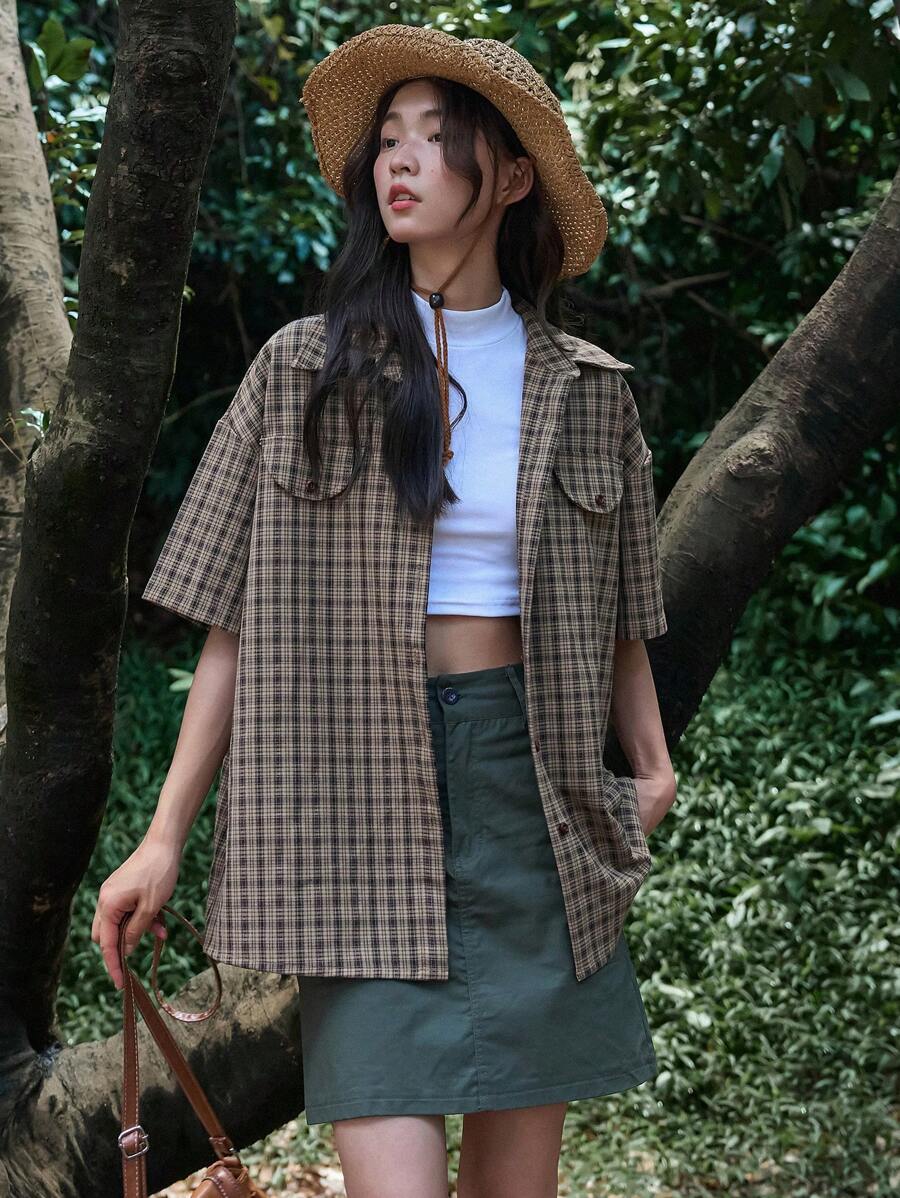 ByRoza | Flanelowa koszula w kratę z krótkim rękawem i oversize