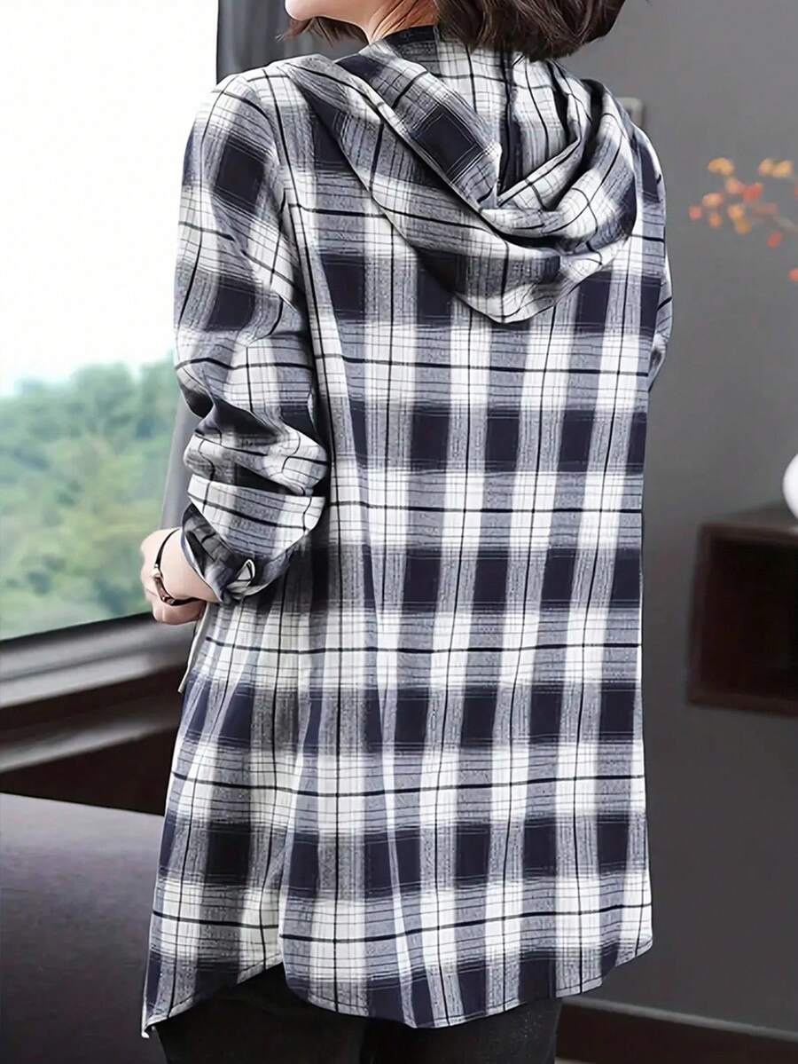 ByRoza | Koszula flanelowa z długim rękawem i kapturem w kratę