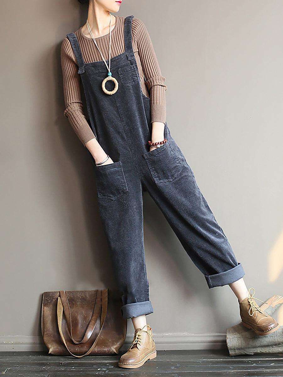 ByRoza | Luźny kombinezon z sztruksu z kieszeniami