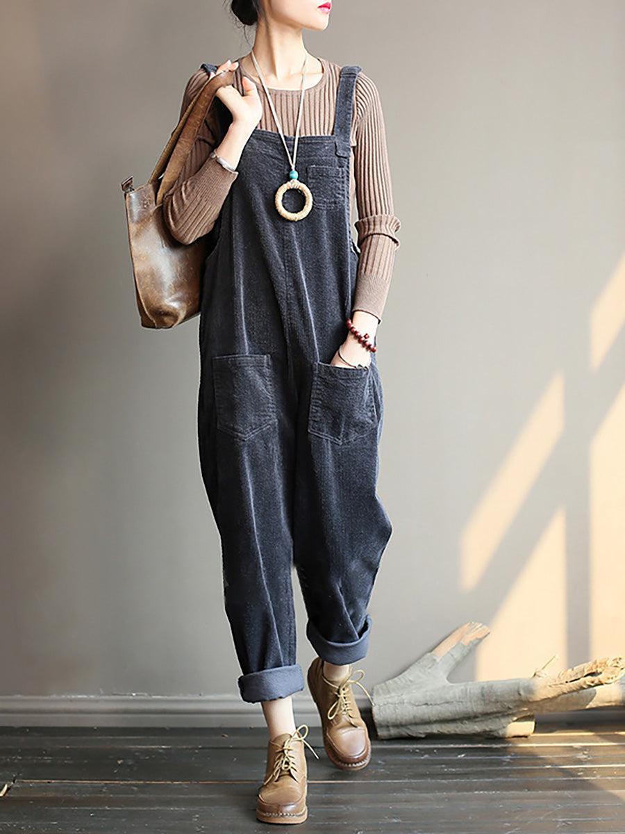 ByRoza | Luźny kombinezon z sztruksu z kieszeniami