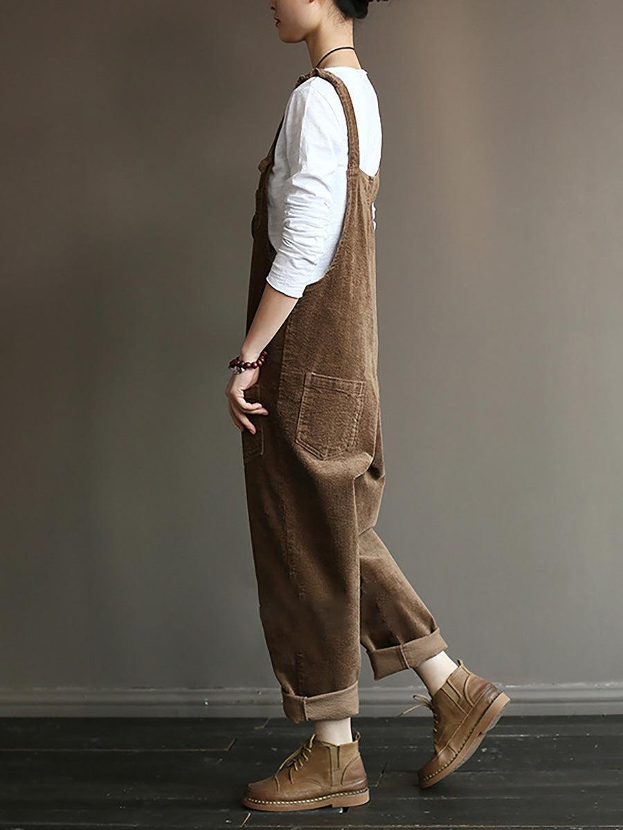 ByRoza | Luźny kombinezon z sztruksu z kieszeniami