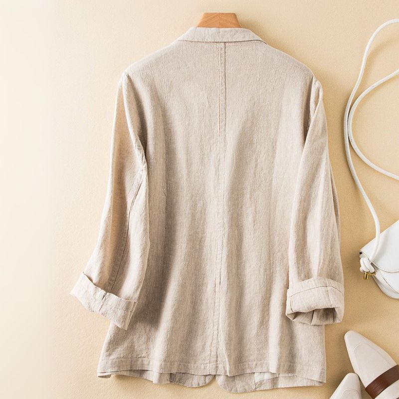 Damska lekka blezery z bawełny i lnu z kieszeniami z przodu