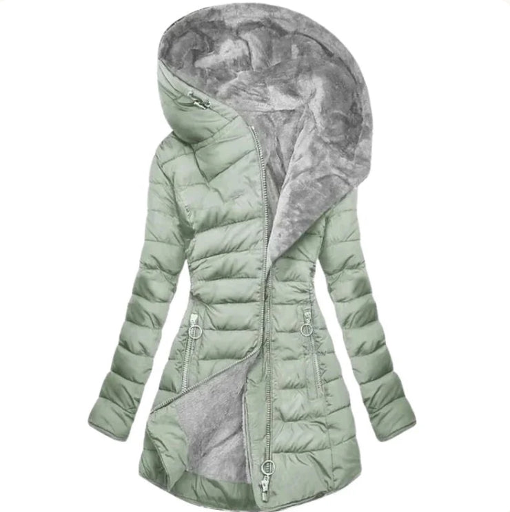 Elegancka | Wełniana parka z futerkiem, długi krój 0