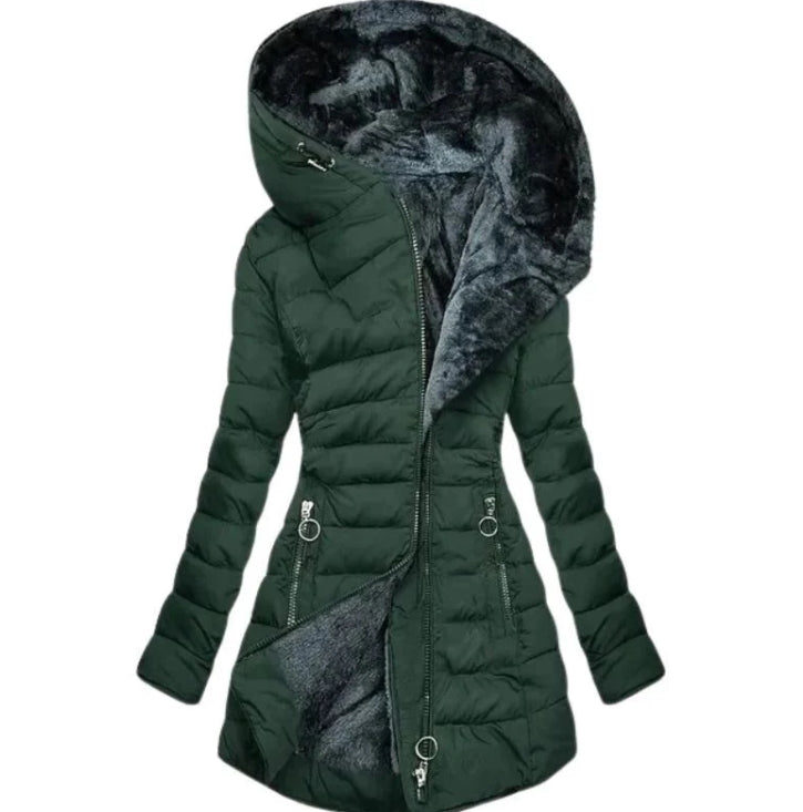 Elegancka | Wełniana parka z futerkiem, długi krój 1