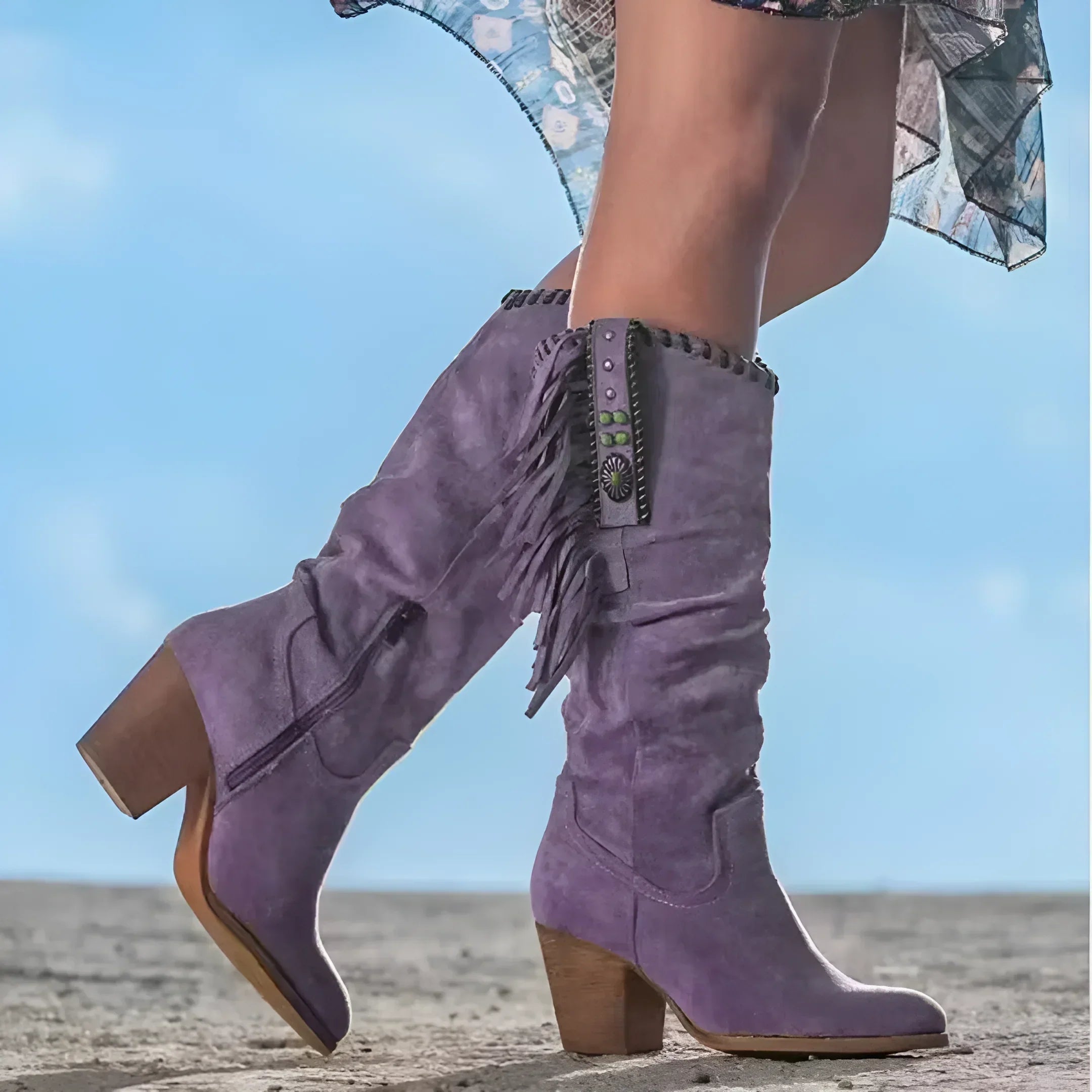 Kowbojskie buty | Skórzane, szpiczaste noski, frędzle 1