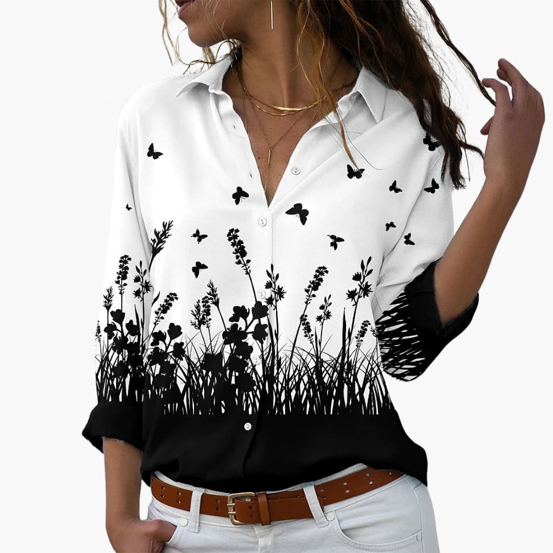 Luźny, letni bluzka damski z kwiatowym nadrukiem – swobodny i nowoczesny