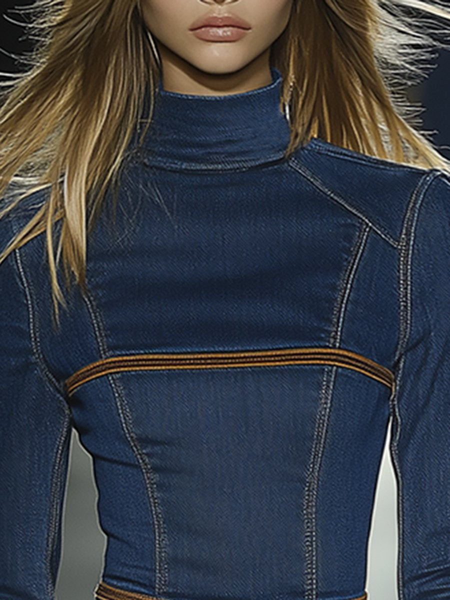 Retro | Niebieska dżinsowa mini sukienka w stylu retro 4