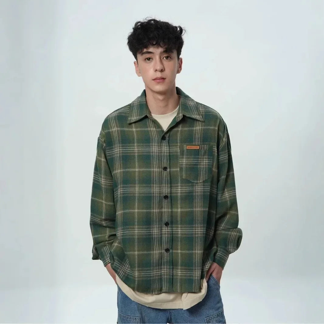 ByRoza | Koszula flanelowa w kratę w stylu retro w stylu amerykańskim