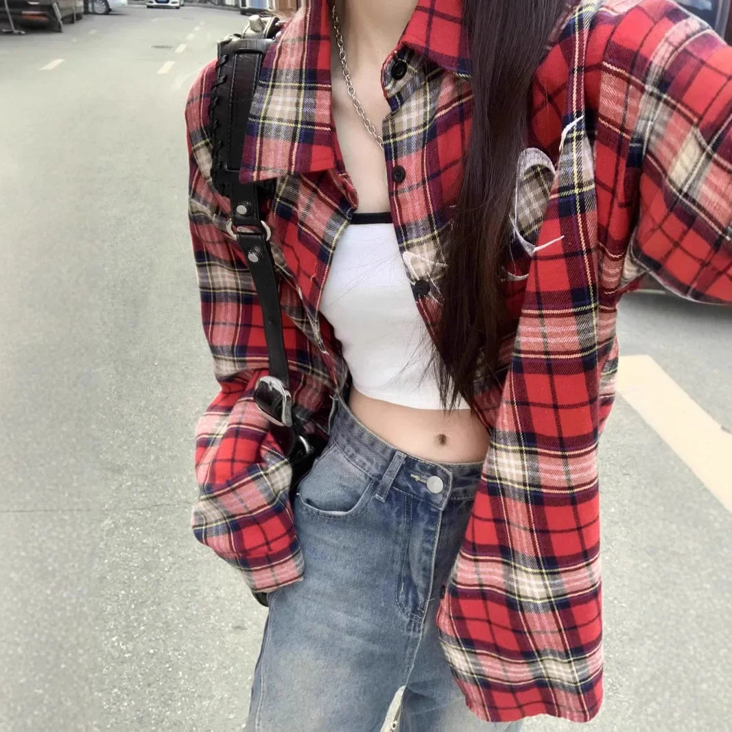 ByRoza | Koszula flanelowa w kratę zapinana na guziki