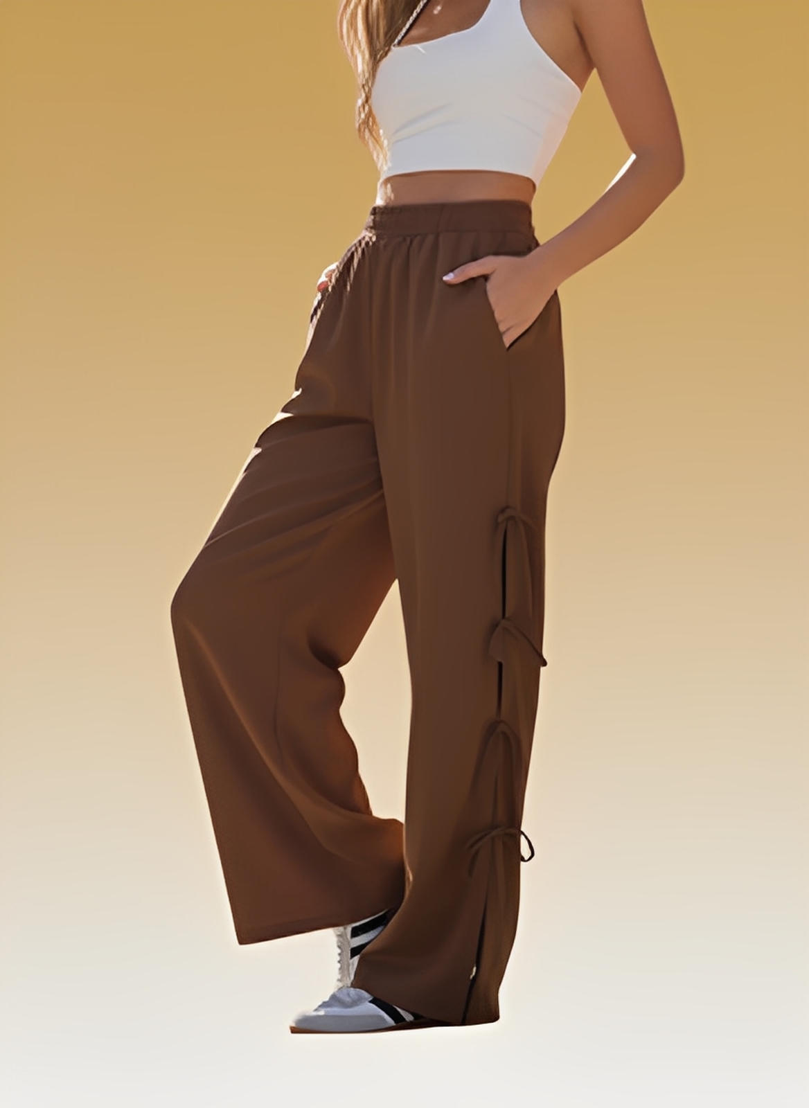 Spodnie z szerokimi nogawkami | Elastyczny materiał, stylowe wiązanie 0