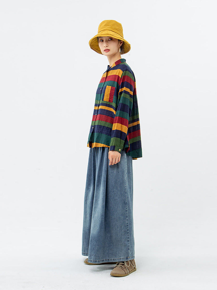 Vintage | Bawełniana koszula w paski z długim rękawem 8